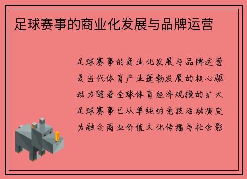 足球赛事的商业化发展与品牌运营
